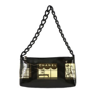 Chanel Windows Line Chain Shoulder Handbag, Vinyl Plastic, Black, Clear, Silv...